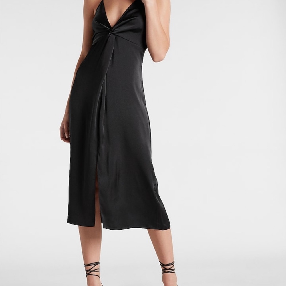 EXPRESS Satin Twist Front Midi Slip Dress XS, NWOT
